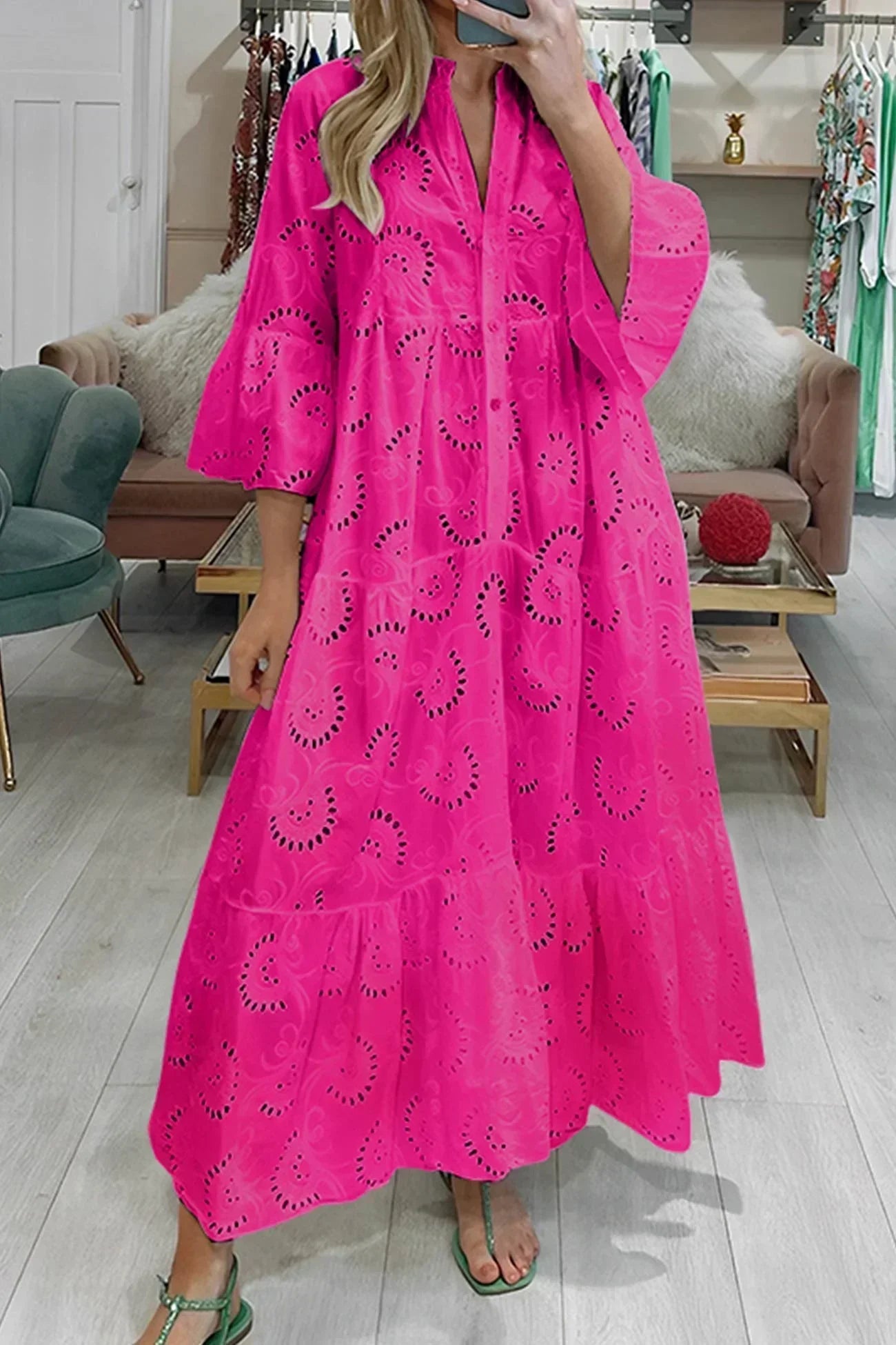 Lace 3/4 Sleeve Maxi Dress – V-Neck Summer Occasion Dress | Meave & Ivy