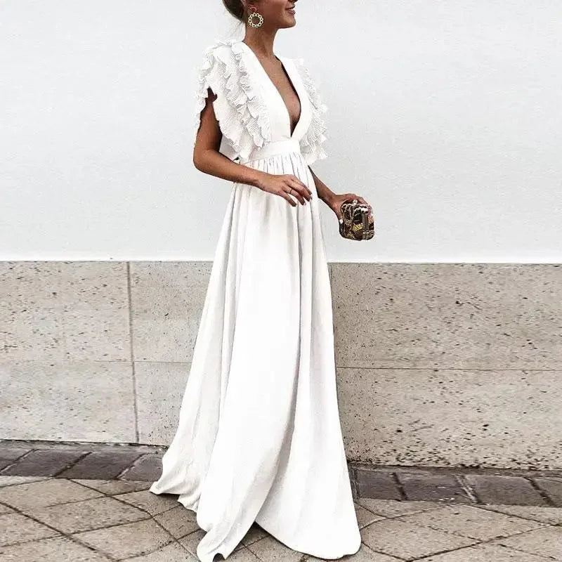 Ruffled Sleeve Maxi Dress – Elegant Flowy Evening Dress | Meave & Ivy