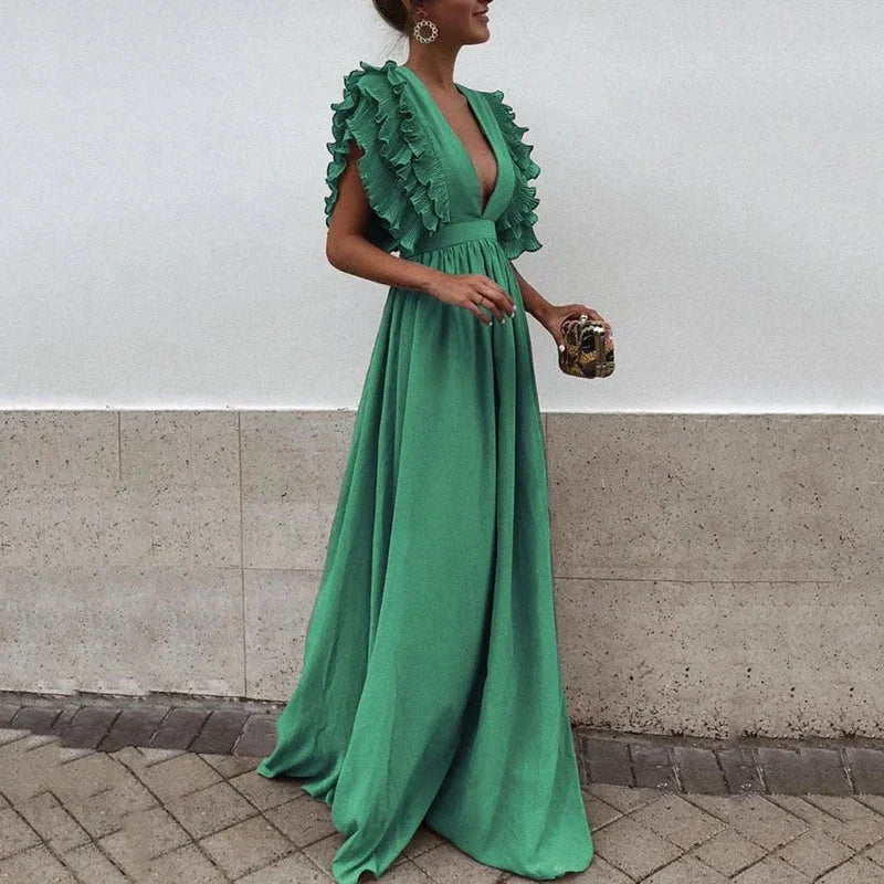 Ruffled Sleeve Maxi Dress – Elegant Flowy Evening Dress | Meave & Ivy