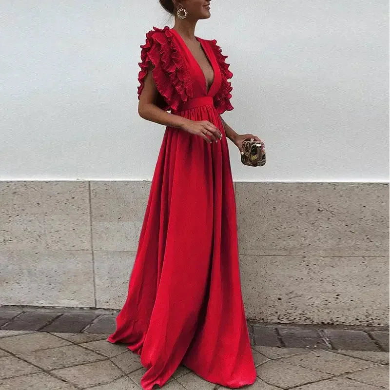 Ruffled Sleeve Maxi Dress – Elegant Flowy Evening Dress | Meave & Ivy