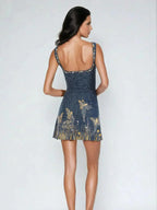 Blue Celestial Print Mini Dress – Flared Evening Party Dress | Meave & Ivy