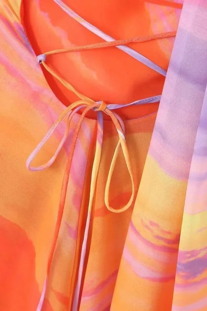 Orange Ombre Halter Mini Dress – Asymmetric Party Dress | Meave & Ivy