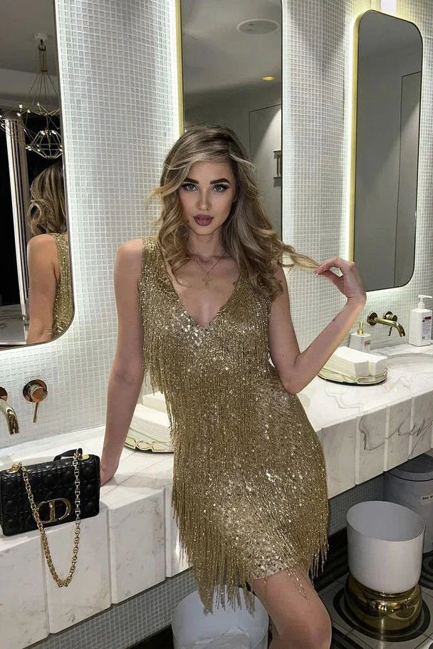 Sequin Fringe Mini Dress – Glam Party Dress | Meave & Ivy