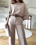 Elegant Two Piece Set in Light Grey – Refined Top & Trouser Co-ord
