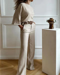 Elegant Two Piece Set in Light Grey – Refined Top & Trouser Co-ord