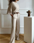 Elegant Two Piece Set in Light Grey – Refined Top & Trouser Co-ord