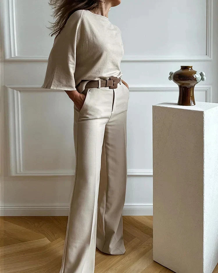 Elegant Two Piece Set in Light Grey – Refined Top & Trouser Co-ord