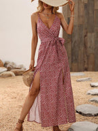 Red Polka Dot Bohemian V-Neck Dress – Women's Boho Summer Beach & Holiday Dress | Meave & Ivy