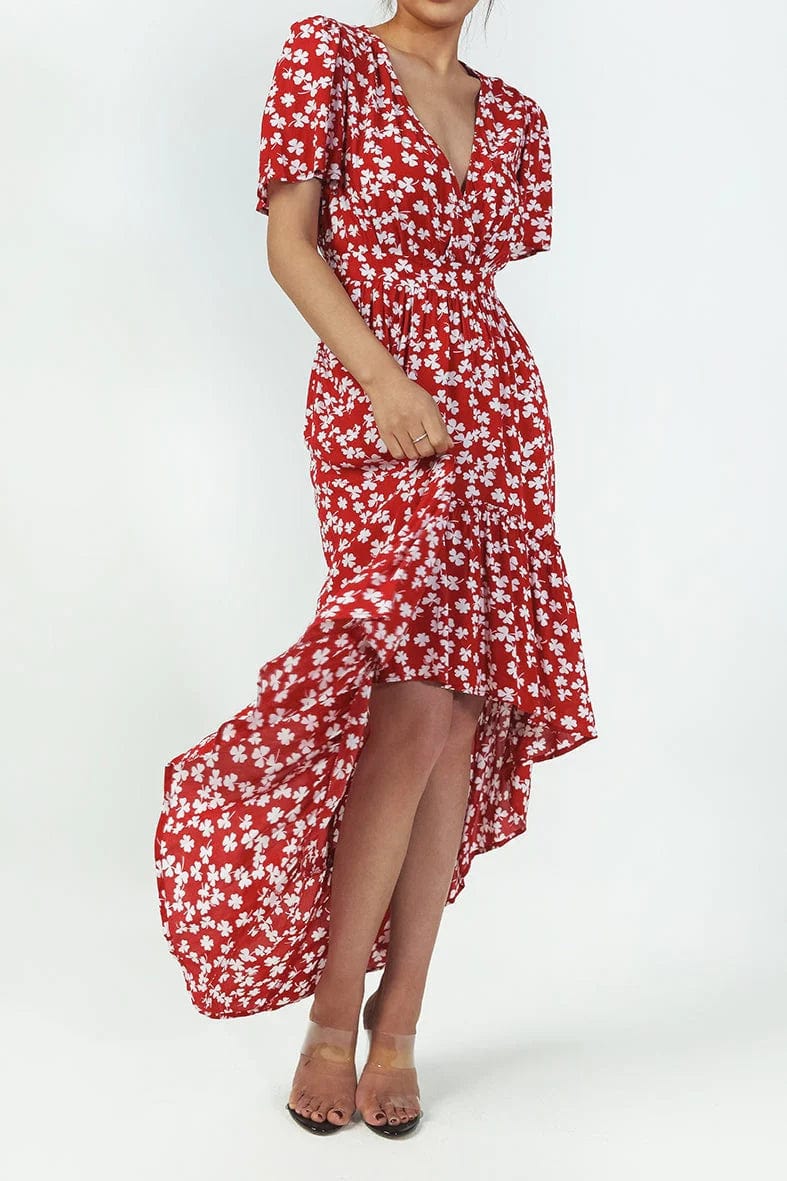 Red Floral Ibiza Midi Dress – Women's Boho Summer Beach & Holiday Dress | Meave & Ivy