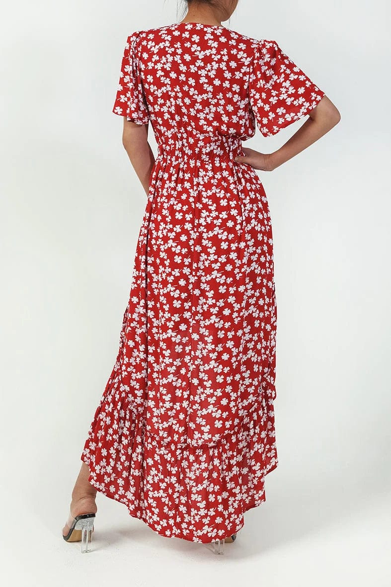 Red Floral Ibiza Midi Dress – Women's Boho Summer Beach & Holiday Dress | Meave & Ivy