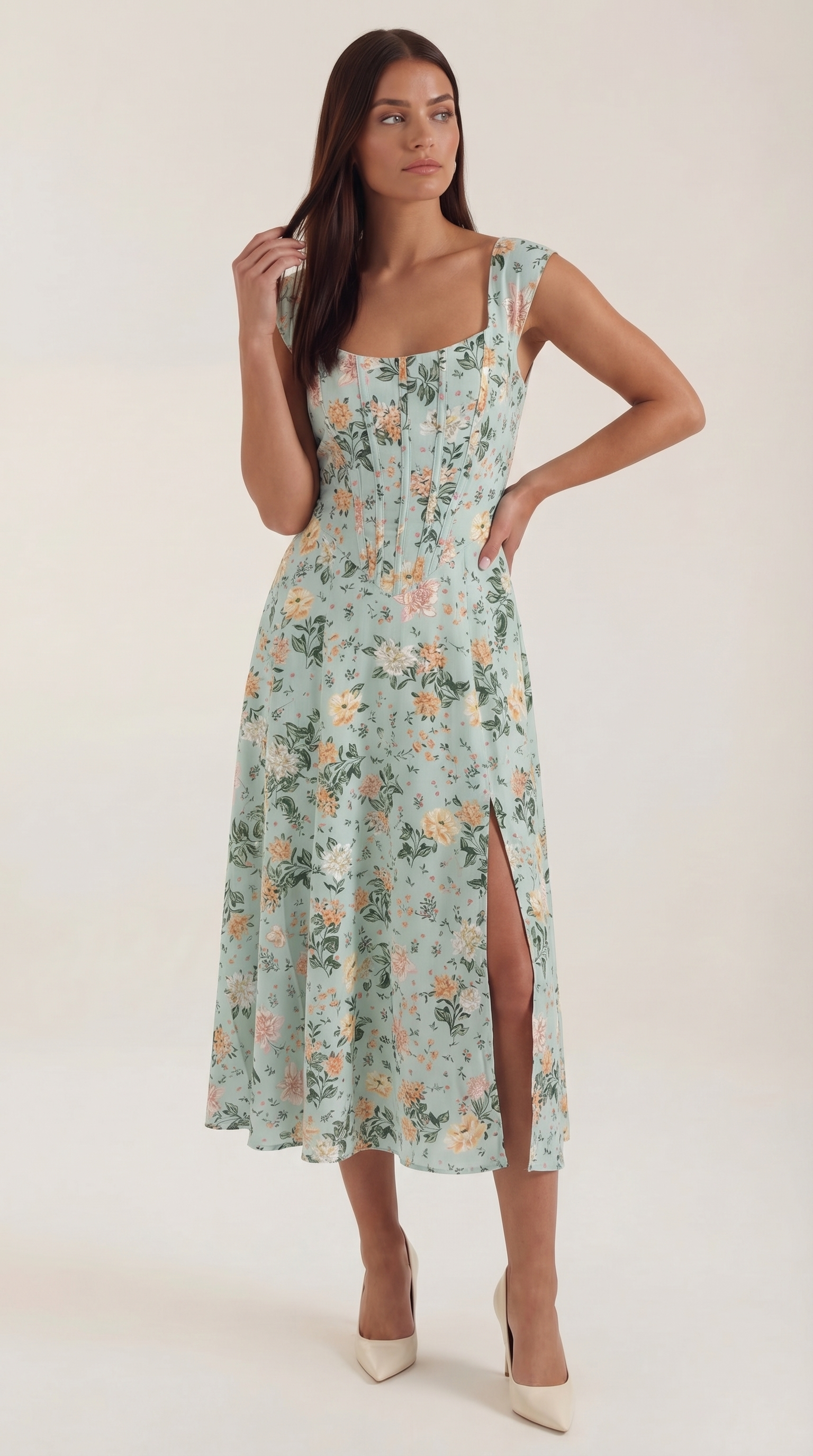 Floral Spaghetti Strap Midi Dress – Women's Summer Beach & Holiday Dress | Meave & Ivy