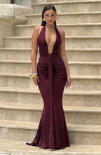 Black Slinky Maxi Dress – Elegant Train Evening Gown | Meave & Ivy