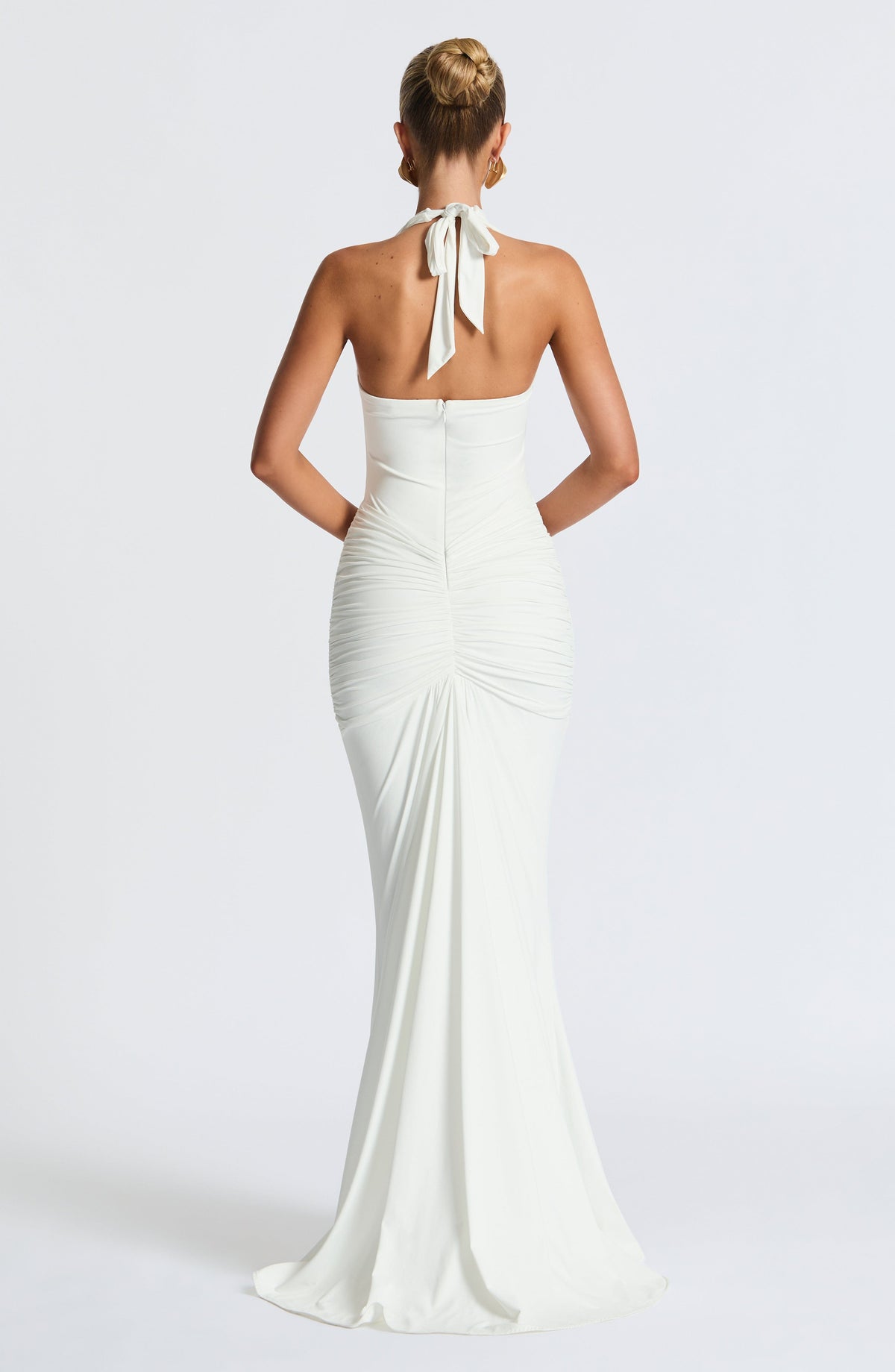 White Slinky Maxi Dress – Bridal Train Evening Gown | Meave & Ivy