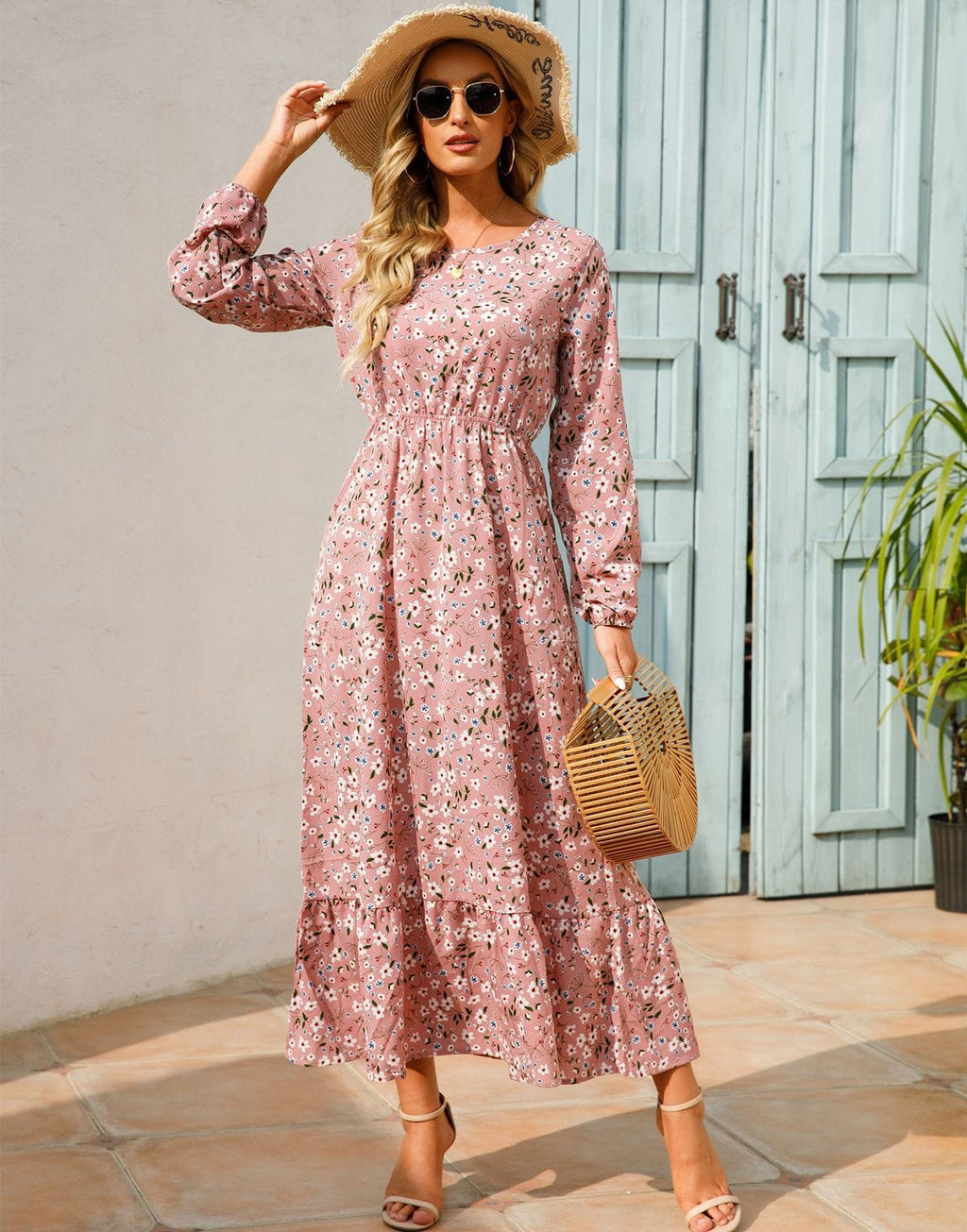 Pink Floral Long Sleeve Maxi Dress – Women's Summer Beach & Holiday Dress | Meave & Ivy