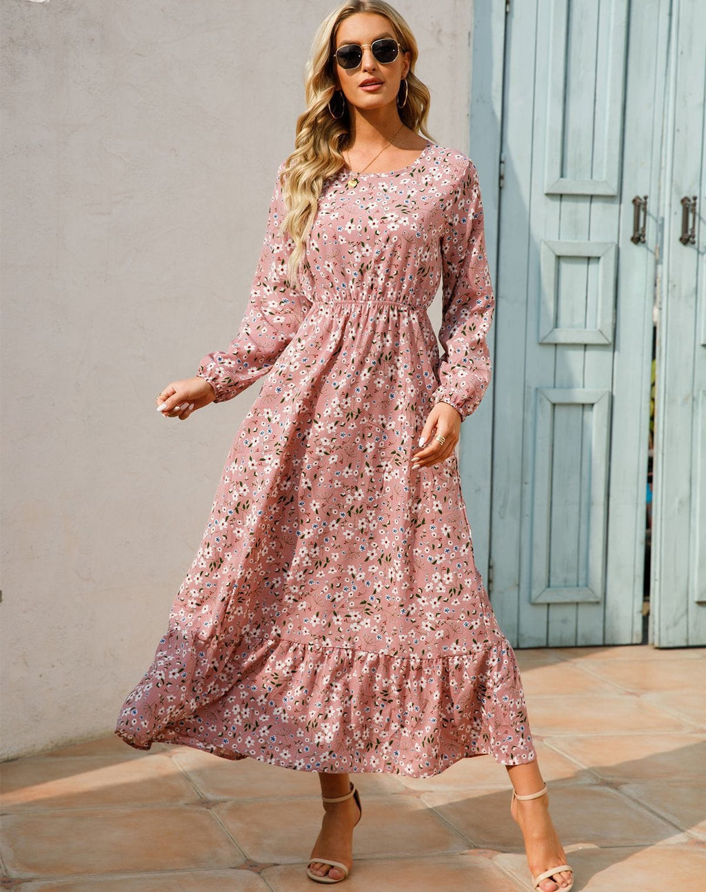 Pink Floral Long Sleeve Maxi Dress – Women's Summer Beach & Holiday Dress | Meave & Ivy