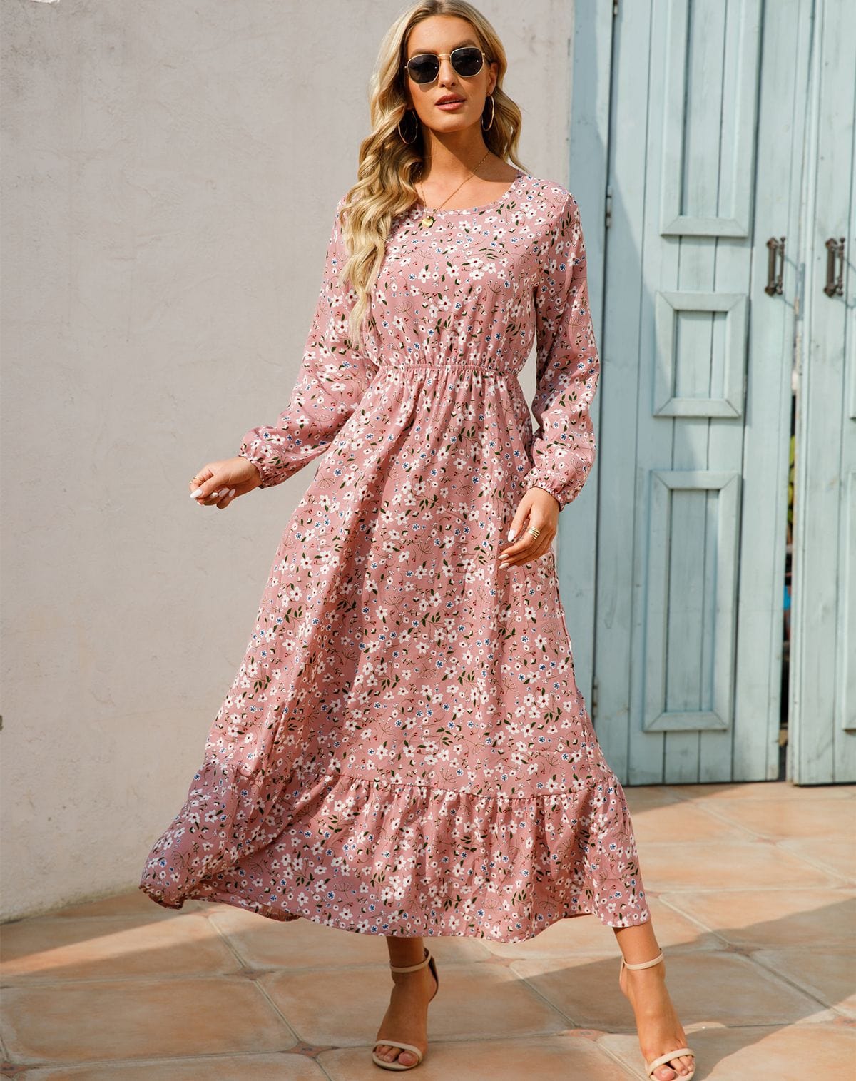 Pink Floral Long Sleeve Maxi Dress – Women's Summer Beach & Holiday Dress | Meave & Ivy