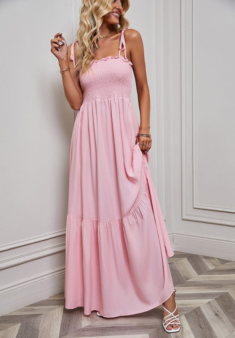 Pink Spaghetti Strap Maxi Dress – Women's Summer Beach & Holiday Dress | Meave & Ivy