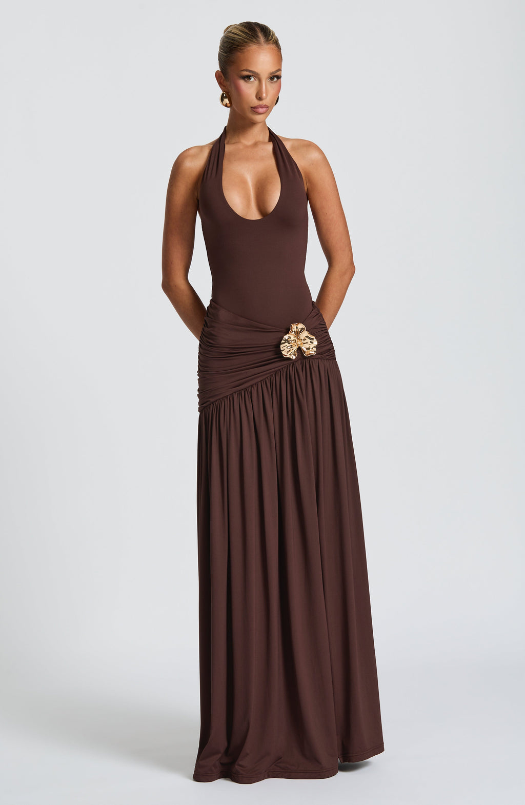 Plum Brown Ruched Maxi Skirt – Elegant Bodycon Skirt | Meave & Ivy