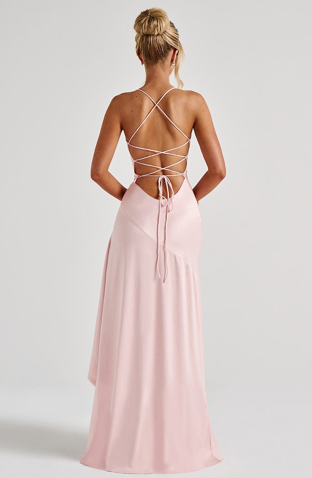 Blush Draped Maxi Dress – Elegant Evening Gown | Meave & Ivy