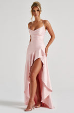 Blush Draped Maxi Dress – Elegant Evening Gown | Meave & Ivy