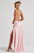 Blush Draped Maxi Dress – Elegant Evening Gown | Meave & Ivy