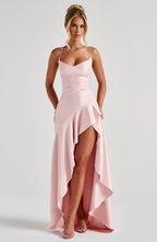 Blush Draped Maxi Dress – Elegant Evening Gown | Meave & Ivy