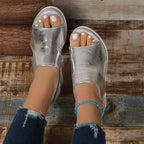 Metallic Platform Wedge Sandals