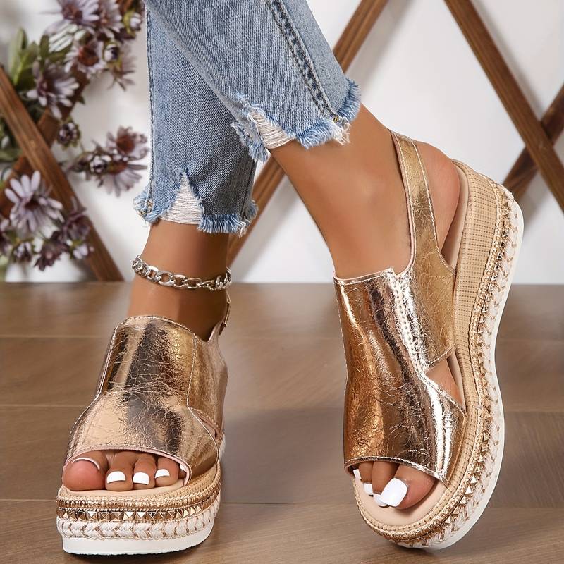 Metallic Platform Wedge Sandals