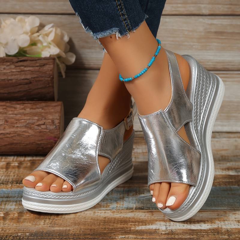 Metallic Platform Wedge Sandals