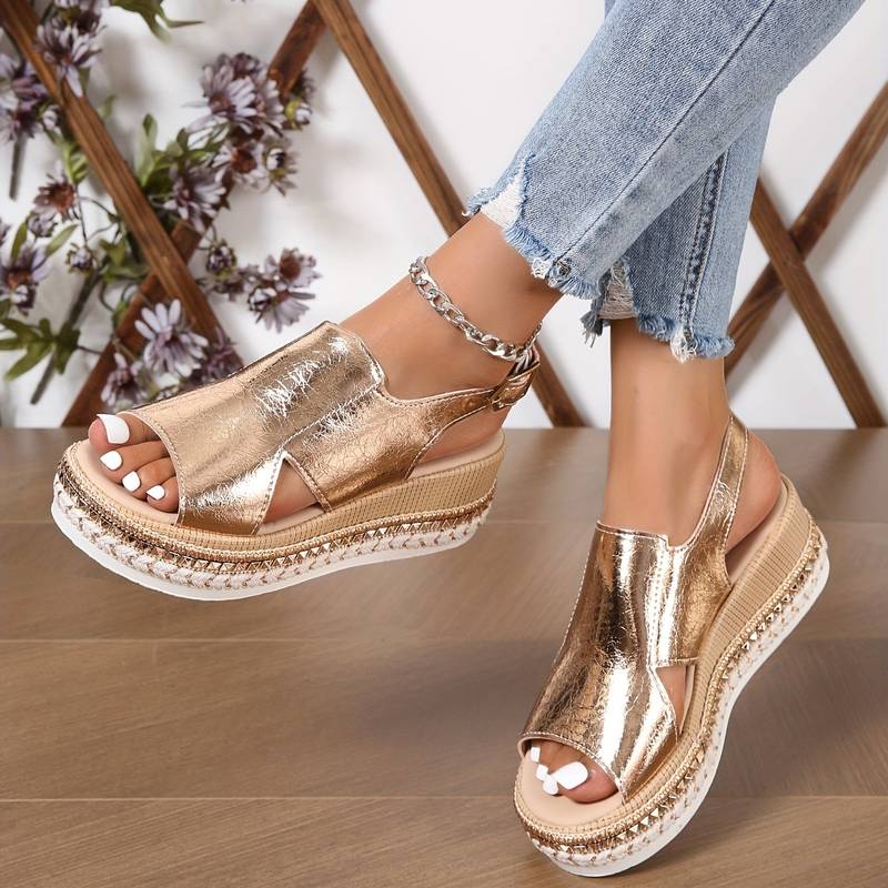 Metallic Platform Wedge Sandals