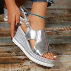 Metallic Platform Wedge Sandals