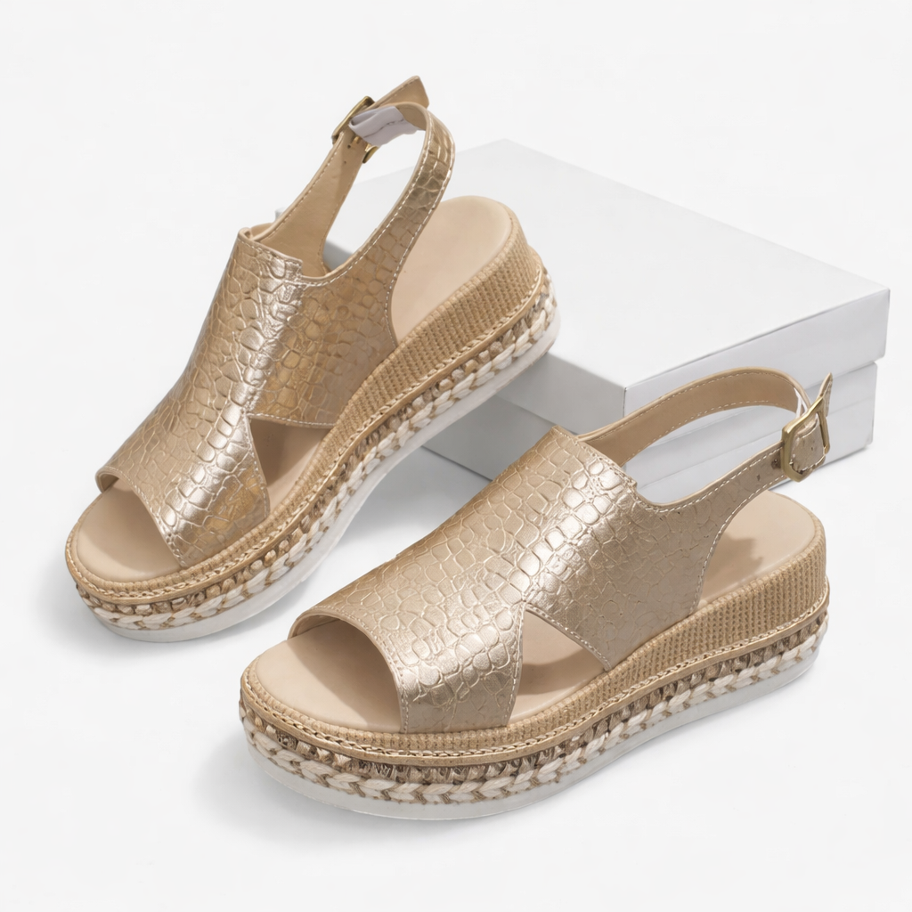 Women's Metallic Wedge Sandals with Cushioned Footbed