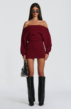 Burgundy Bardot Knit Mini Dress – Elegant Bodycon Dress | Meave & Ivy