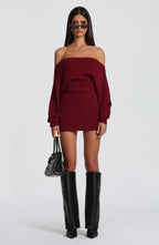 Burgundy Bardot Knit Mini Dress – Elegant Bodycon Dress | Meave & Ivy
