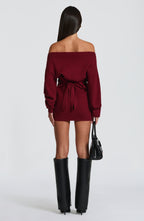 Burgundy Bardot Knit Mini Dress – Elegant Bodycon Dress | Meave & Ivy