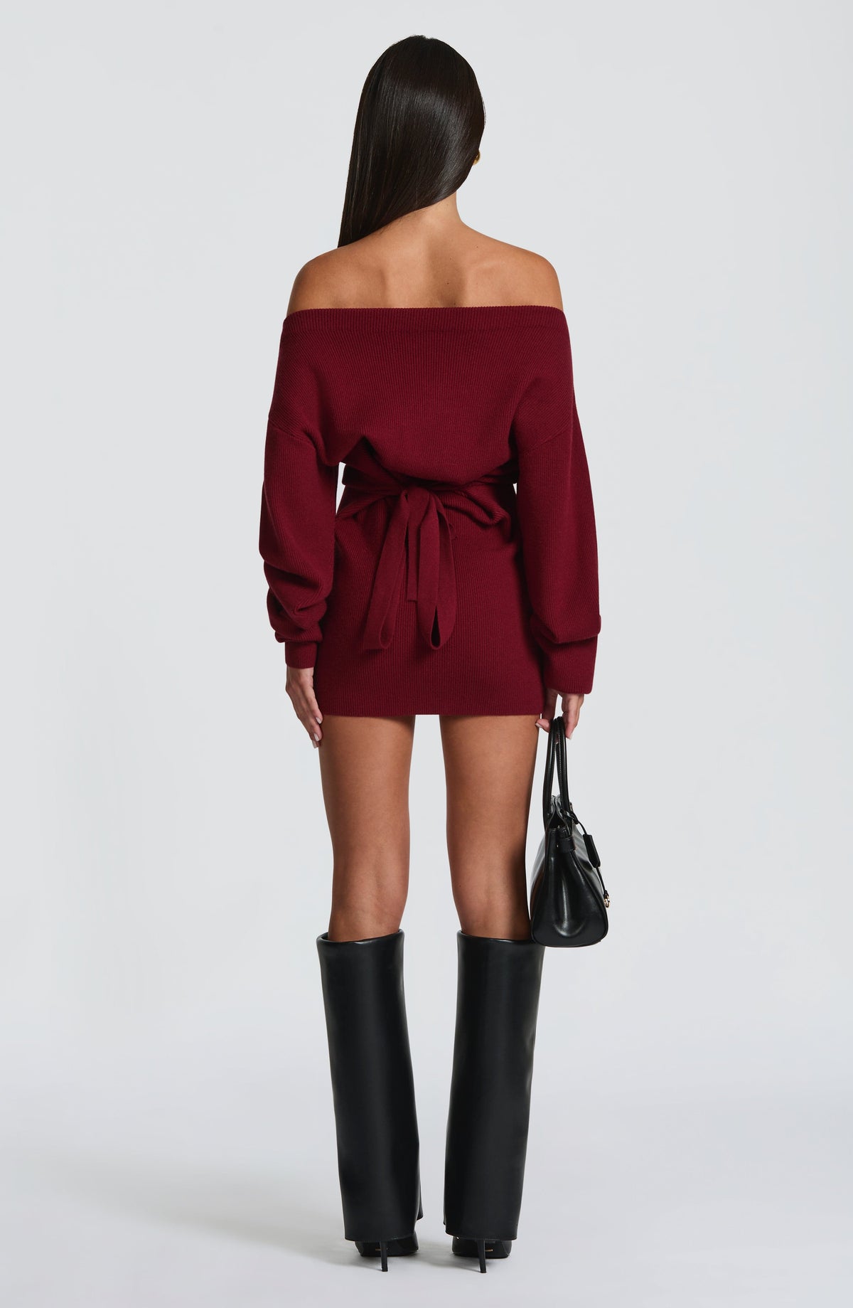 Burgundy Bardot Knit Mini Dress – Elegant Bodycon Dress | Meave & Ivy