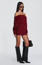 Burgundy Bardot Knit Mini Dress – Elegant Bodycon Dress | Meave & Ivy