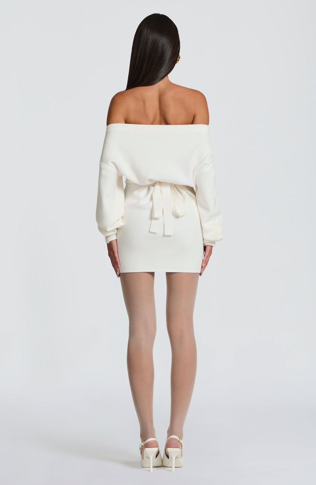 Ivory Bardot Knit Mini Dress – Elegant Bodycon Dress | Meave & Ivy