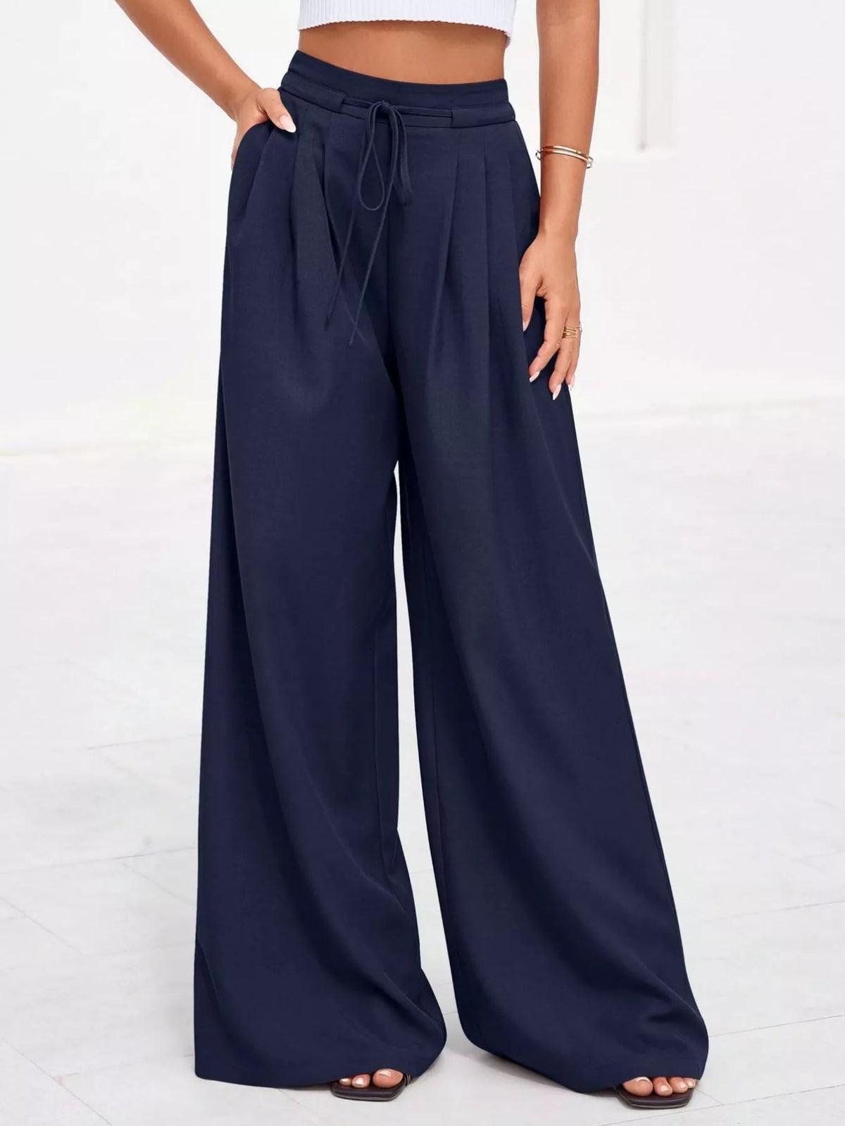 Women's High-Waisted Pleated Wide-Leg Trousers