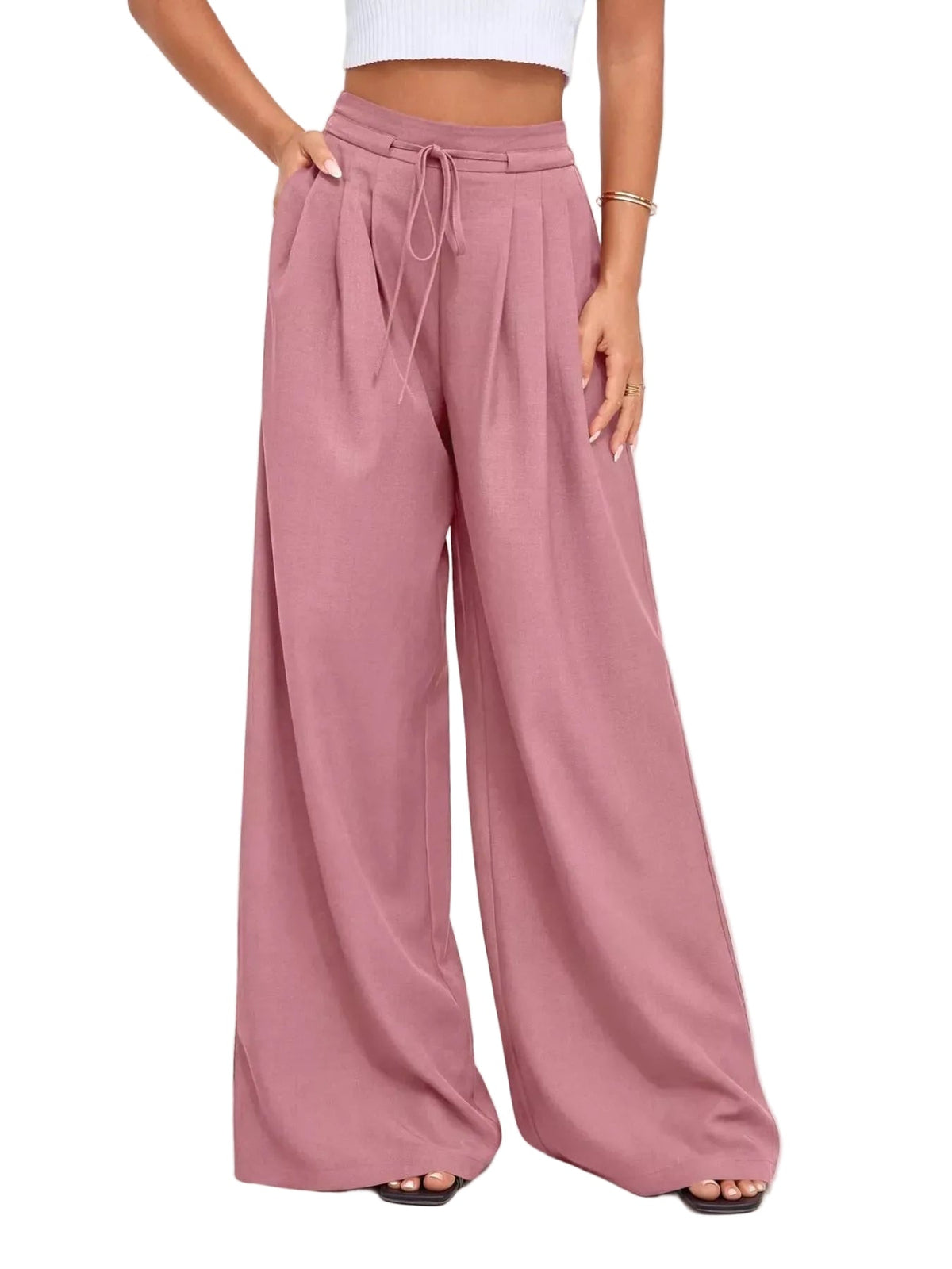 Women's High-Waisted Pleated Wide-Leg Trousers