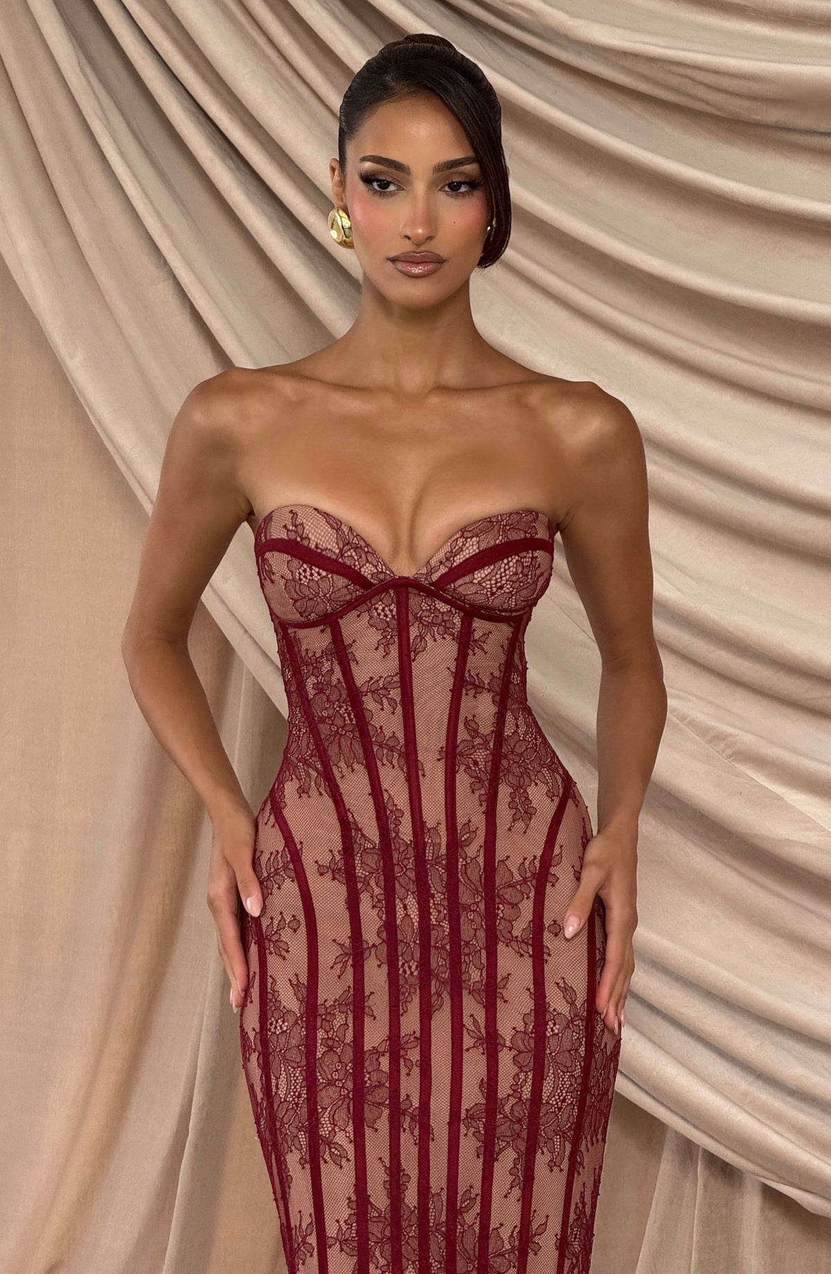 Burgundy Satin Maxi Dress – Elegant Evening Dress | Meave & Ivy