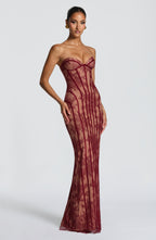 Burgundy Satin Maxi Dress – Elegant Evening Dress | Meave & Ivy