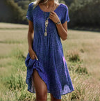 Boho Floral Print Short-Sleeve Summer Dress