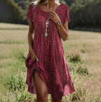 Boho Floral Print Short-Sleeve Summer Dress