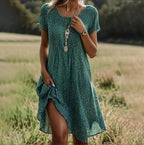 Boho Floral Print Short-Sleeve Summer Dress