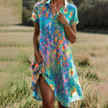 Boho Floral Print Short-Sleeve Summer Dress
