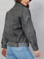 Women's Distressed Leather-Look Biker Jacket with Asymmetric Zip