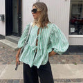 Striped Puff Sleeve Blouse – Women's Summer Blouse