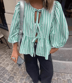 Striped Puff Sleeve Blouse – Women's Summer Blouse