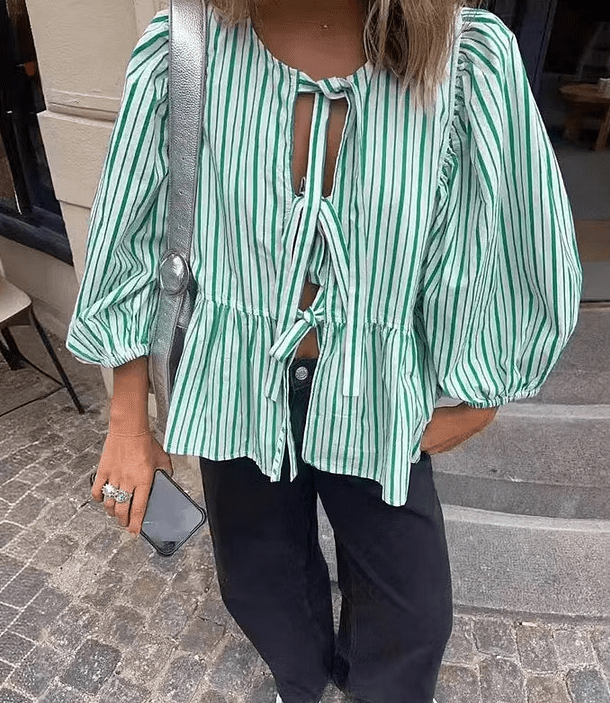 Striped Puff Sleeve Blouse – Women's Summer Blouse